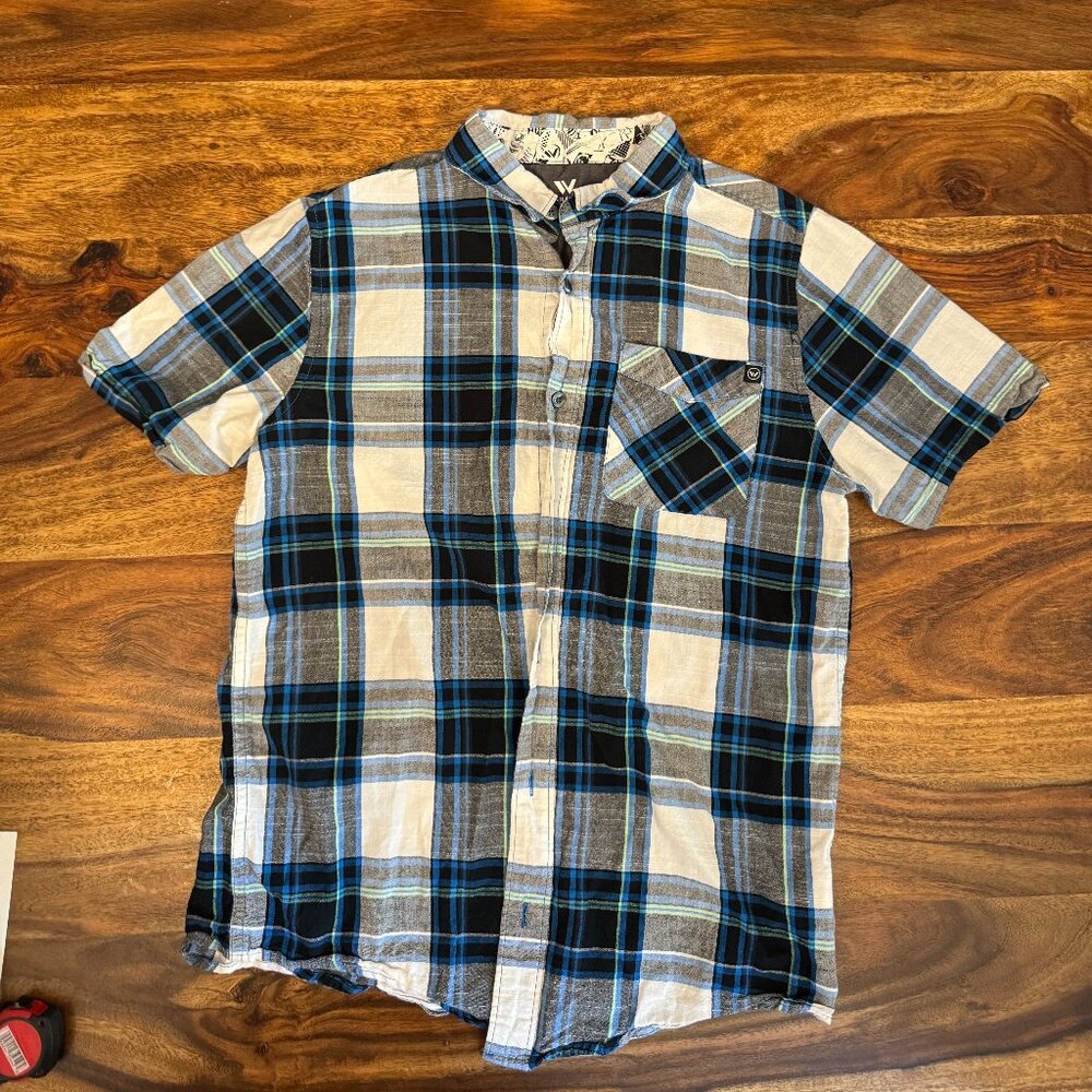 Shaun White Shirt Youth Boys Medium XL (16) Short Sleeve Button Up Cotton Plaid